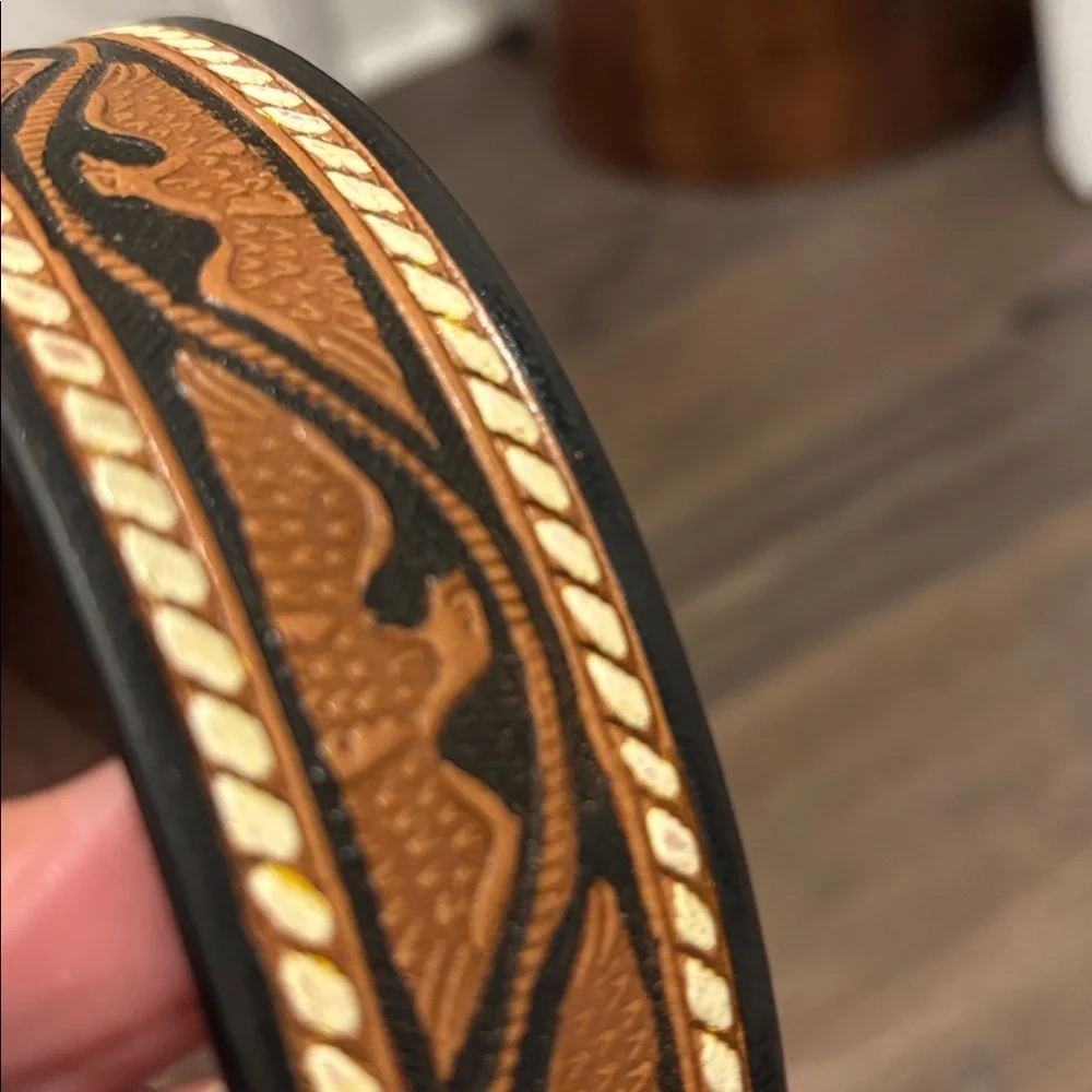 Montauk Genuine Leather Tooled Western Rodeo,filigree buckle,single stitch edge